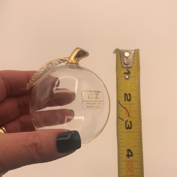 C.Z. Lavorazione in Oro Zecchino 1000 Murano Italy Clear Glass w/24k Gold Apple - Picture 9 of 9